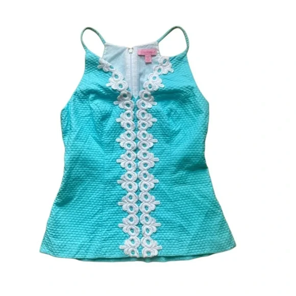 Lilly Pulitzer Magnolia Breakwater Blue and White Embroidered Top Sz 00 - Picture 2 of 6